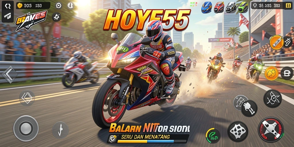 Tampilan seru gameplay balapan motor di HOYE55.