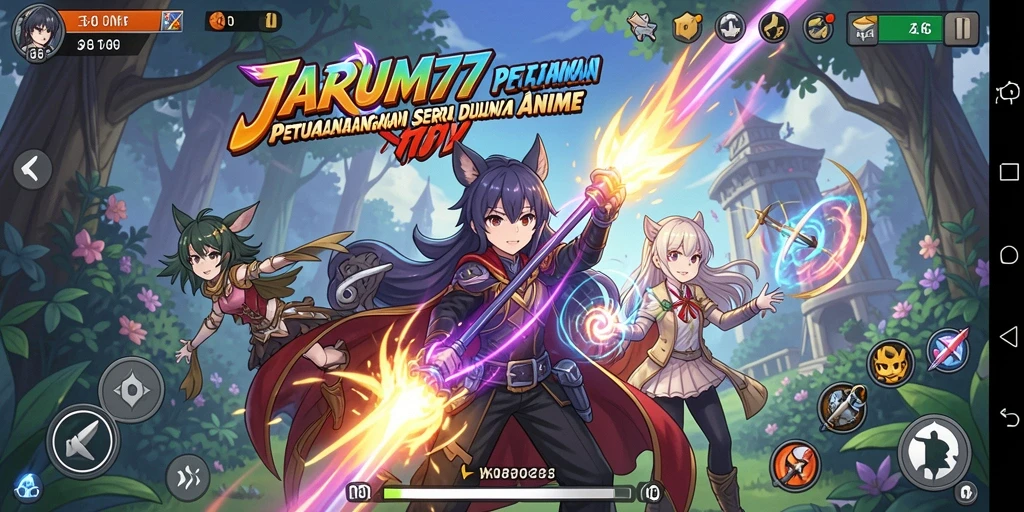 Screenshot JARUM77 menampilkan aksi seru para karakter Anime.